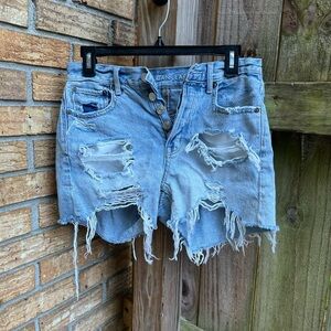 American Eagle Outfitters Ripped Light Blue Denim Shorts